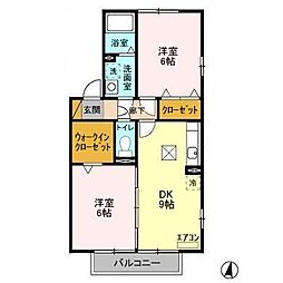 ソレアード 1階2DKの間取り
