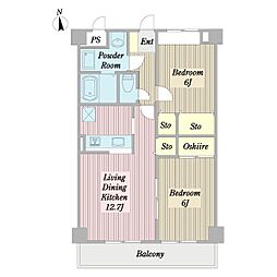 メゾン　ド　オルジェ 3階2LDKの間取り