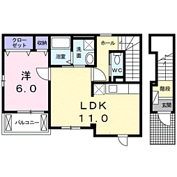 ヴィラ小塚山 1LDKの間取図画像