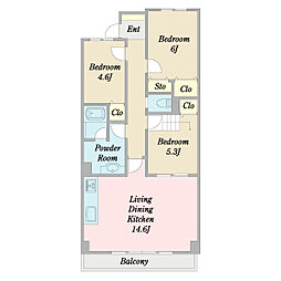 カムザ・スクエア八千代緑が丘エスタシオン 12階3LDKの間取り