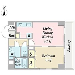 グランディール匠 4階1LDKの間取り