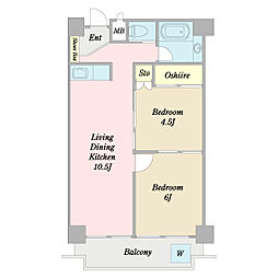 松戸グリーンハイツ 2階2LDKの間取り