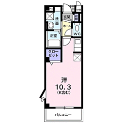 プリムローズ2 ワンルームの間取図画像