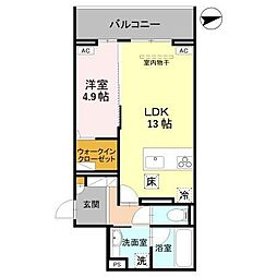 RESIDENCE KAZE 桜 1LDKの間取図画像