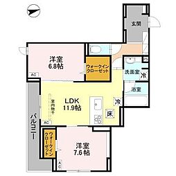 RESIDENCE KAZE 桜 2LDKの間取図画像