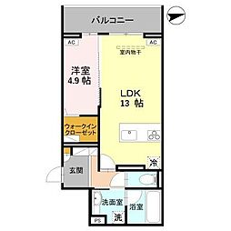RESIDENCE KAZE 桜 1LDKの間取図画像