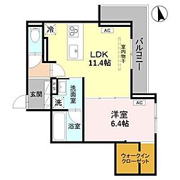 RESIDENCE KAZE 桜 1LDKの間取図画像