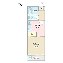 プルミエール 1Kの間取図画像