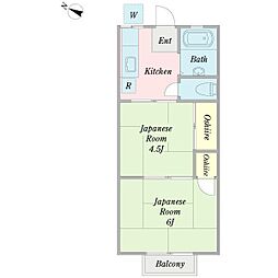 ハイツ金子 2階2Kの間取り