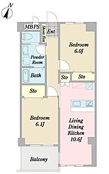 カレントホームズ 2階2LDKの間取り