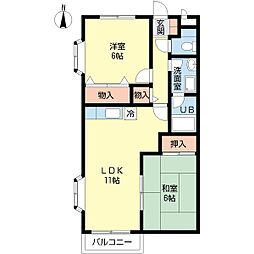 シンパシーフロント 2階2LDKの間取り