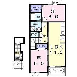 ラポール 2LDKの間取図画像