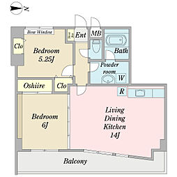 プラムレブリス 3階2LDKの間取り