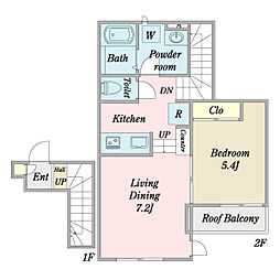 メゾン・ド・プラティーヌ 0201 2階1DKの間取り