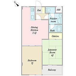 ハイツ中川 2DKの間取図画像