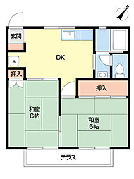 コーポスカイ 2DKの間取図画像
