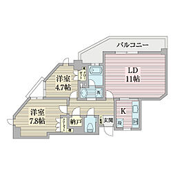 ヴィルクレール川崎タワー 5階2LDKの間取り