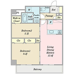 CasaF南幸 2LDKの間取図画像