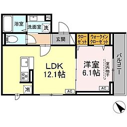 D Paina 登戸2 1LDKの間取図画像
