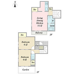 ハナミズキ 1階2LDKの間取り