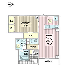 ガーデンフラットローレル 1LDKの間取図画像