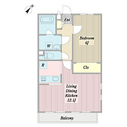 エール・リーベン 1LDKの間取図画像