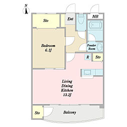 シャルマンクレスト 2階1LDKの間取り