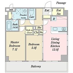 アリア・ソワン・エスプラス一之江 4階2LDKの間取り