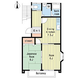 メゾン・ド・リームVI 2階2DKの間取り