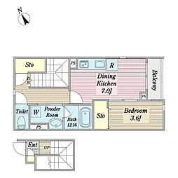 CREADM2020 1DKの間取図画像