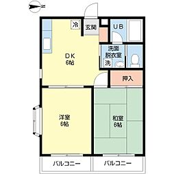 ハイツグリーンII 2階2DKの間取り