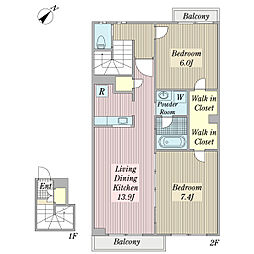 ミレー　コーポ田嶋 2階2LDKの間取り