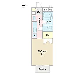 キャメルコートB 1Kの間取図画像