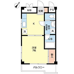 晴美マンション 2階1DKの間取り