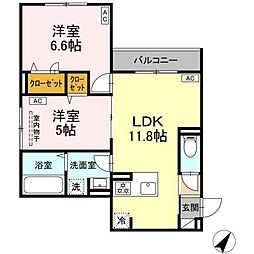 セレスティア細田B 2LDKの間取図画像