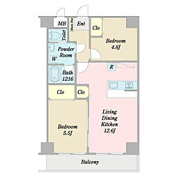 ハイライズ吉野 6階2LDKの間取り