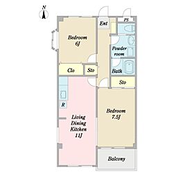 Ｆｅｌｉｃｅ　フェリーチェ 2階2LDKの間取り