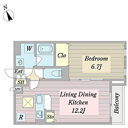 トリアンセルよしの 1階1LDKの間取り