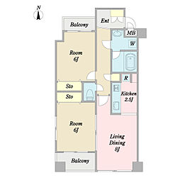 プラージュ 2LDKの間取図画像