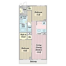 セントラルポイント南葛西 2LDKの間取図画像