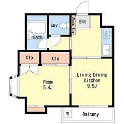 グリース南行徳 2階1LDKの間取り
