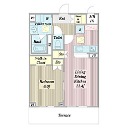 グリーンフィールズＡ 1階1LDKの間取り