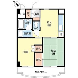 エルミタージュ 6階2DKの間取り