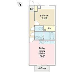 ブルージェ 2階1LDKの間取り