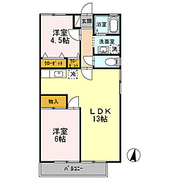 グレースハイム 2階2LDKの間取り