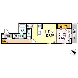 (仮称)D-ROOM南篠崎町 2階1LDKの間取り