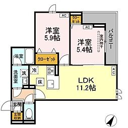 セレスティア細田C 2LDKの間取図画像