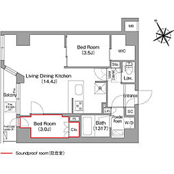 コンフォリア・リヴ平井ＭＵＴＩＯ 5階2LDKの間取り