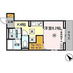 D-obvious 1Kの間取図画像