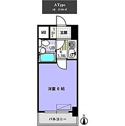 カスタリア船橋 1Kの間取図画像